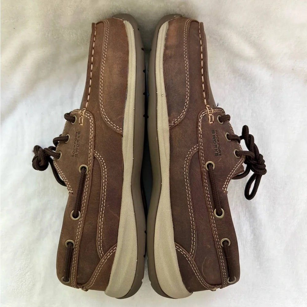 Rockport Works Sailing Club Brown Size 10.5 WIDE Boat Shoes Leather RK6736 NEW